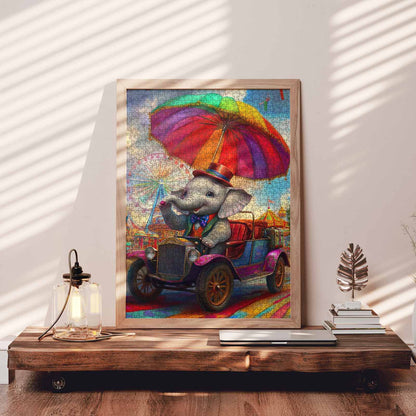 Elephant in Colorful Car Jigsaw Puzzle