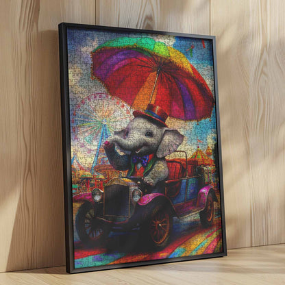 Elephant in Colorful Car Jigsaw Puzzle