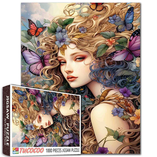 Embraced Fairy with Flowing Hair Jigsaw Puzzle