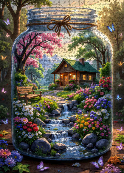 Enchanted Cottage Garden in Glass Jar Jigsaw Puzzle