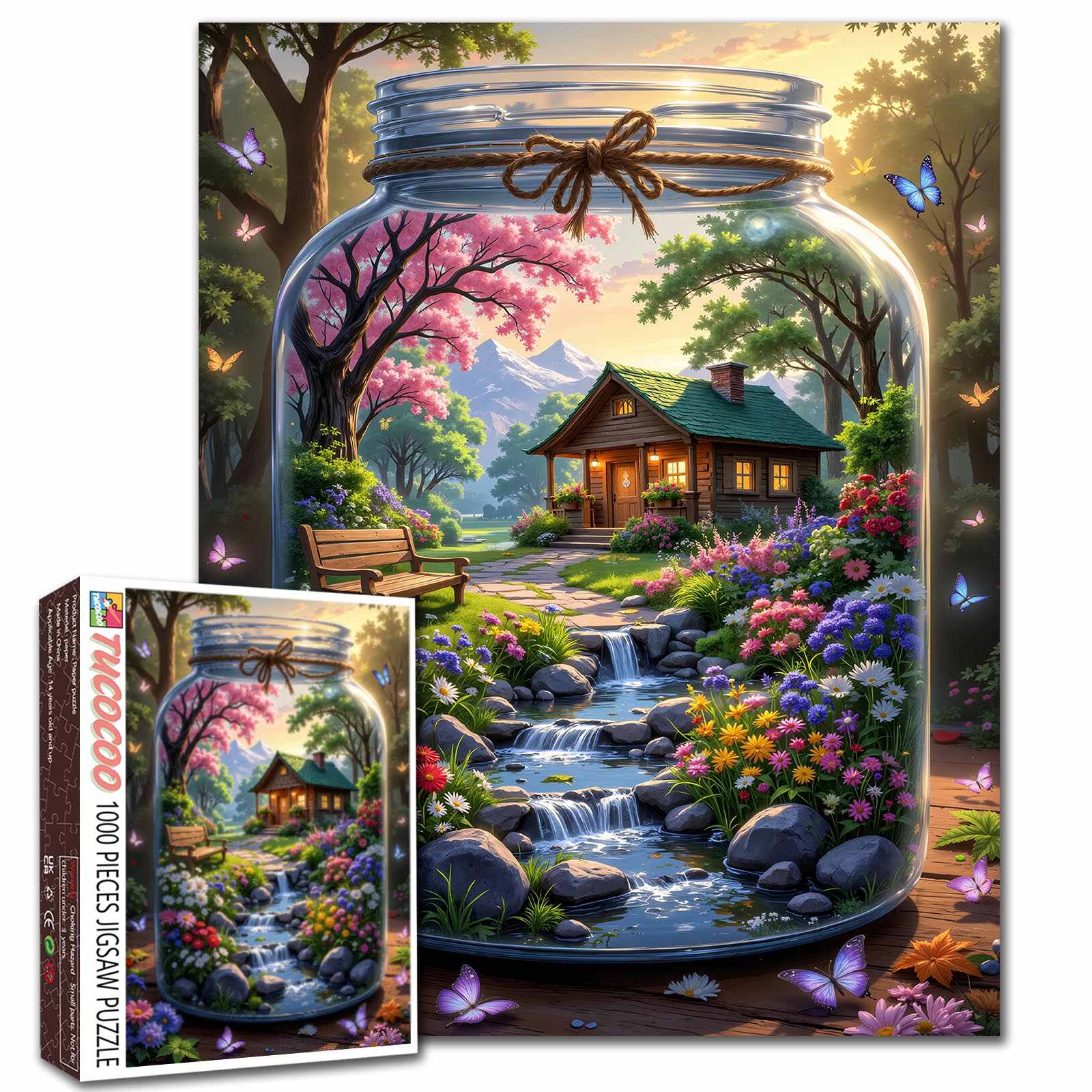 Enchanted Cottage Garden in Glass Jar Jigsaw Puzzle