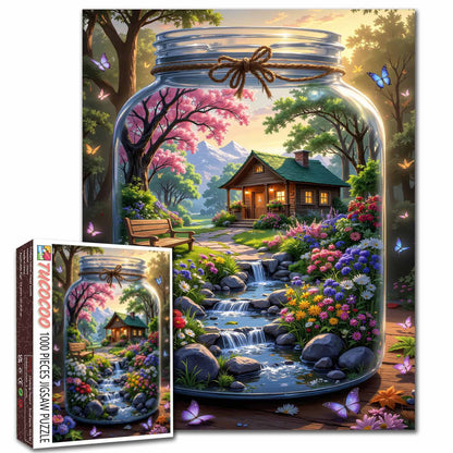 Enchanted Cottage Garden in Glass Jar Jigsaw Puzzle
