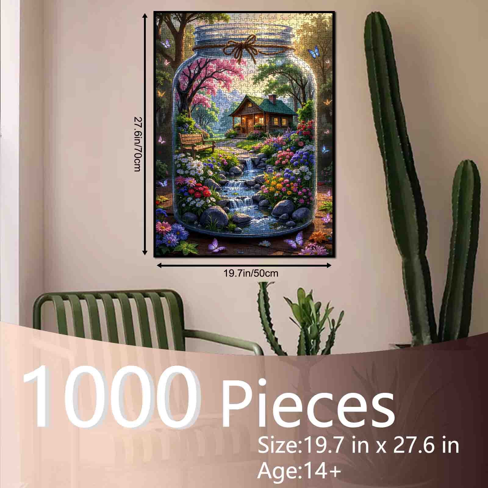 Enchanted Cottage Garden in Glass Jar Jigsaw Puzzle