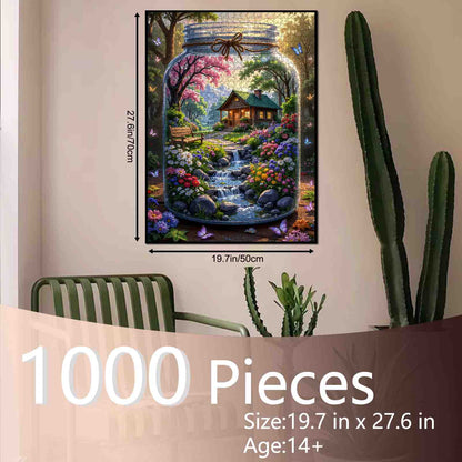 Enchanted Cottage Garden in Glass Jar Jigsaw Puzzle