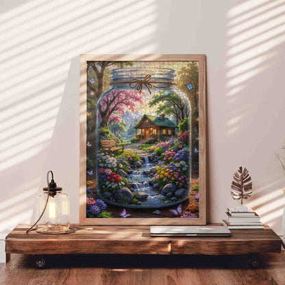 Enchanted Cottage Garden in Glass Jar Jigsaw Puzzle