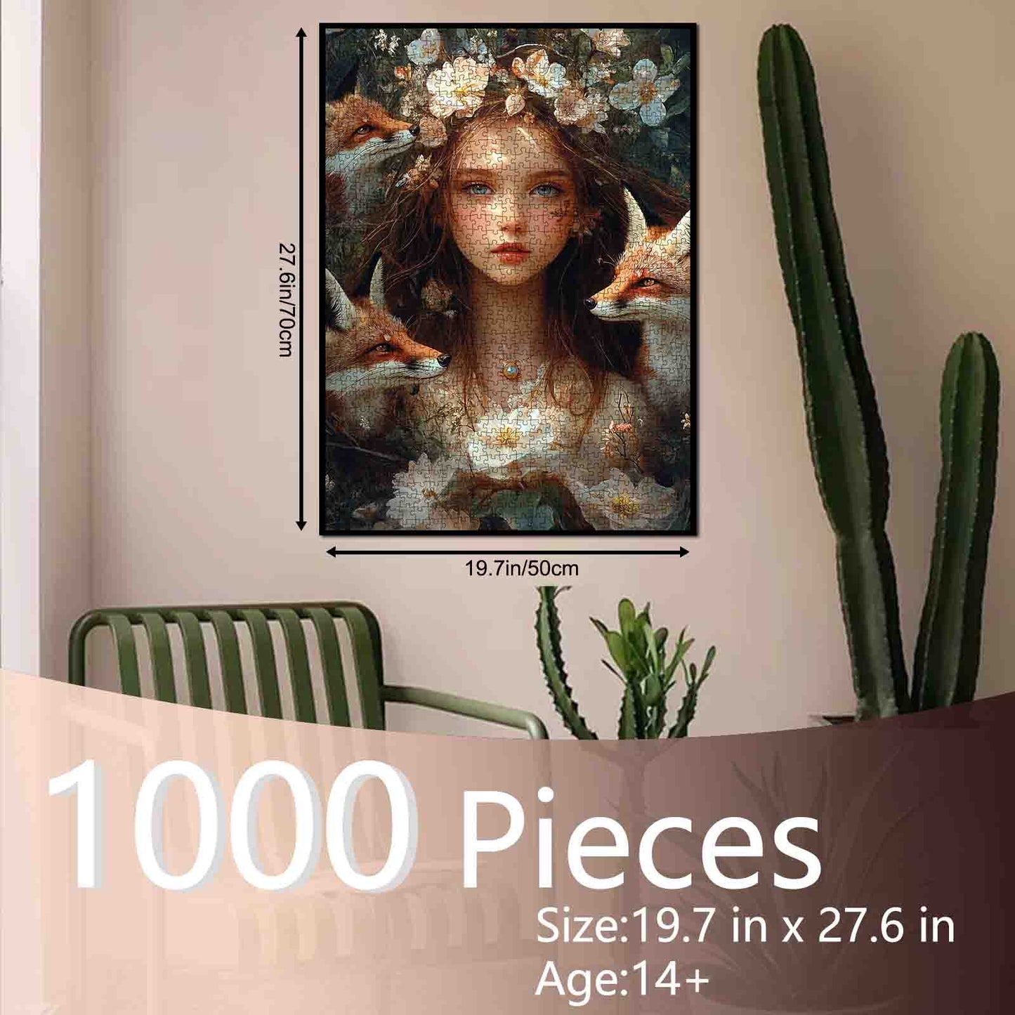 Enchanted Forest Girl Fox Companion Floral Portrait Jigsaw Puzzle