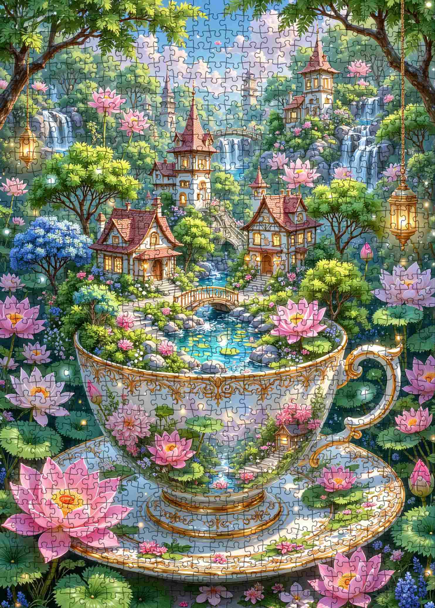 Enchanted Teacup Garden Village Jigsaw Puzzle