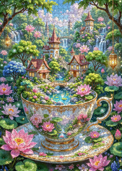 Enchanted Teacup Garden Village Jigsaw Puzzle
