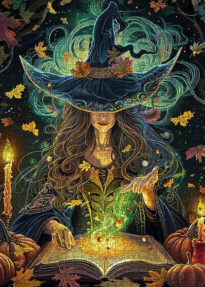 Enchanted Witch and Spellbook Jigsaw Puzzle