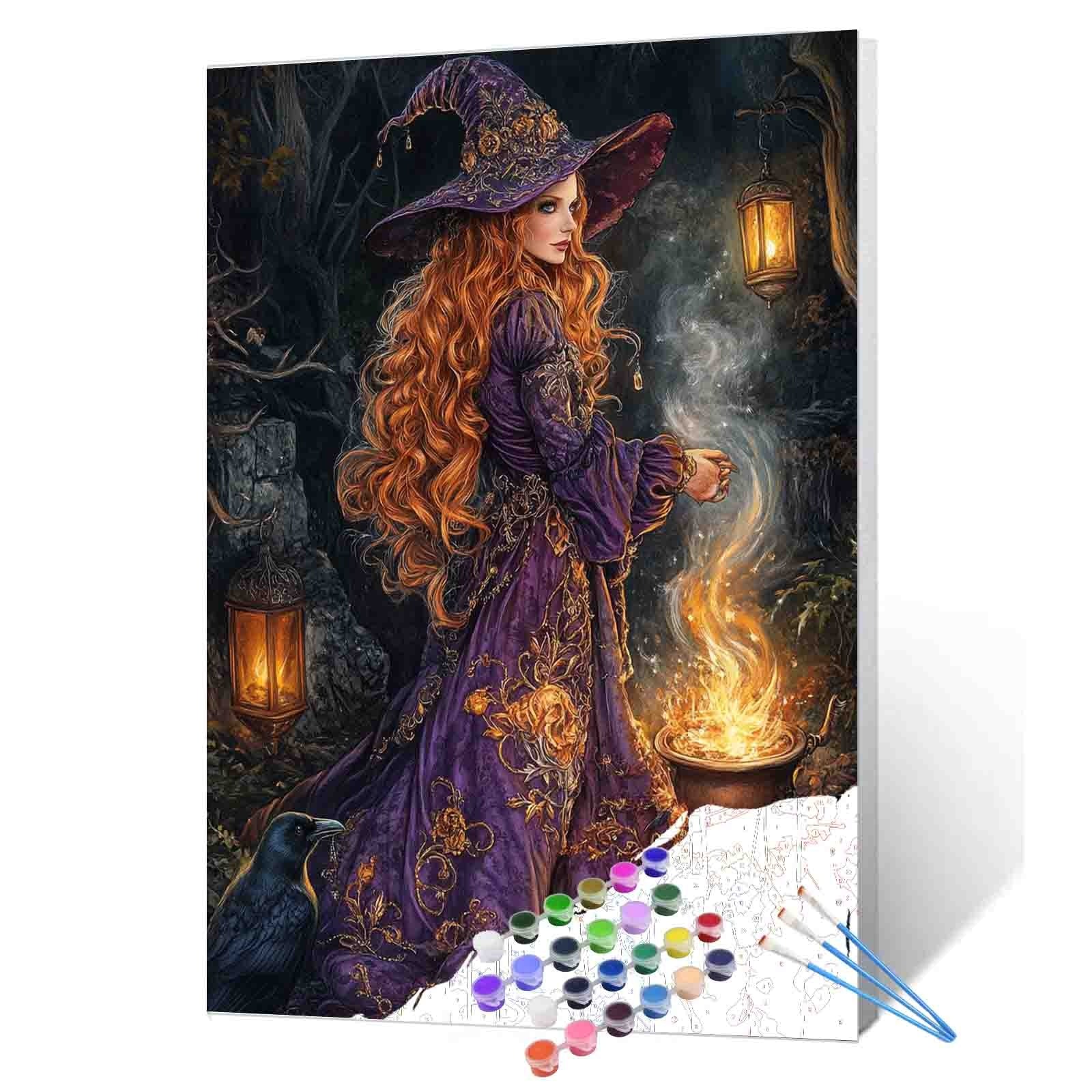 Enchanted Witch by the Fire Paint by Numbers