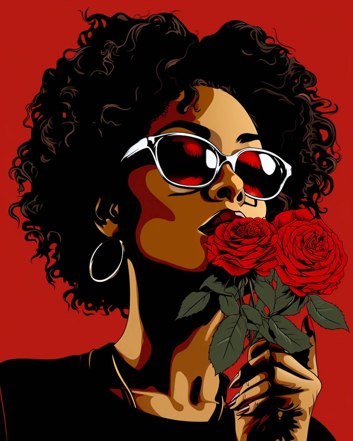 Elegant Woman with Red Rose Paint by Numbers