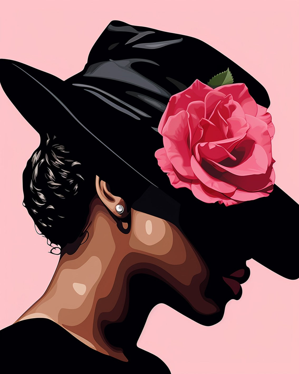 Graceful Black Hat Floral Portrait Paint by Numbers