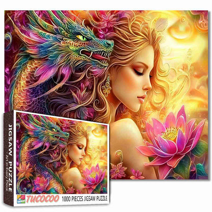 Mystical Dragon and Enchanted Lotus Jigsaw Puzzle