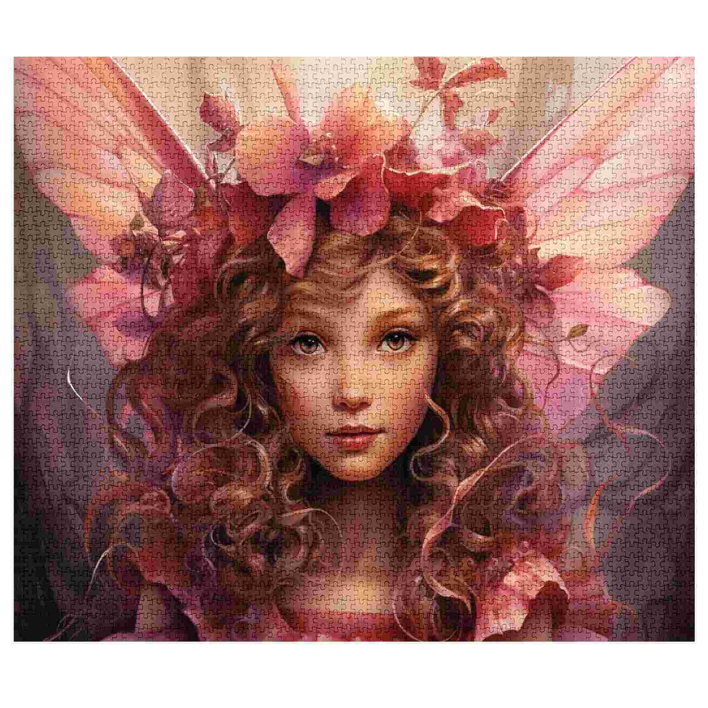 Delicate Fairy with Pink Petal Crown Jigsaw Puzzle