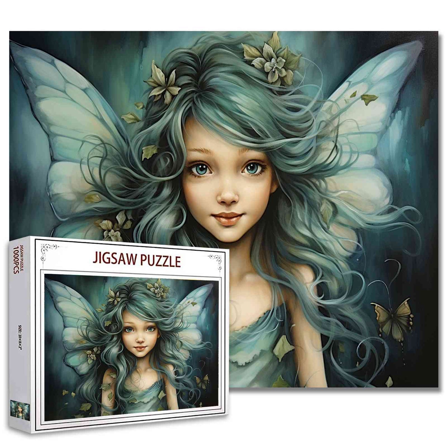 Ethereal Fairy with Flowing Teal Hair Jigsaw Puzzles