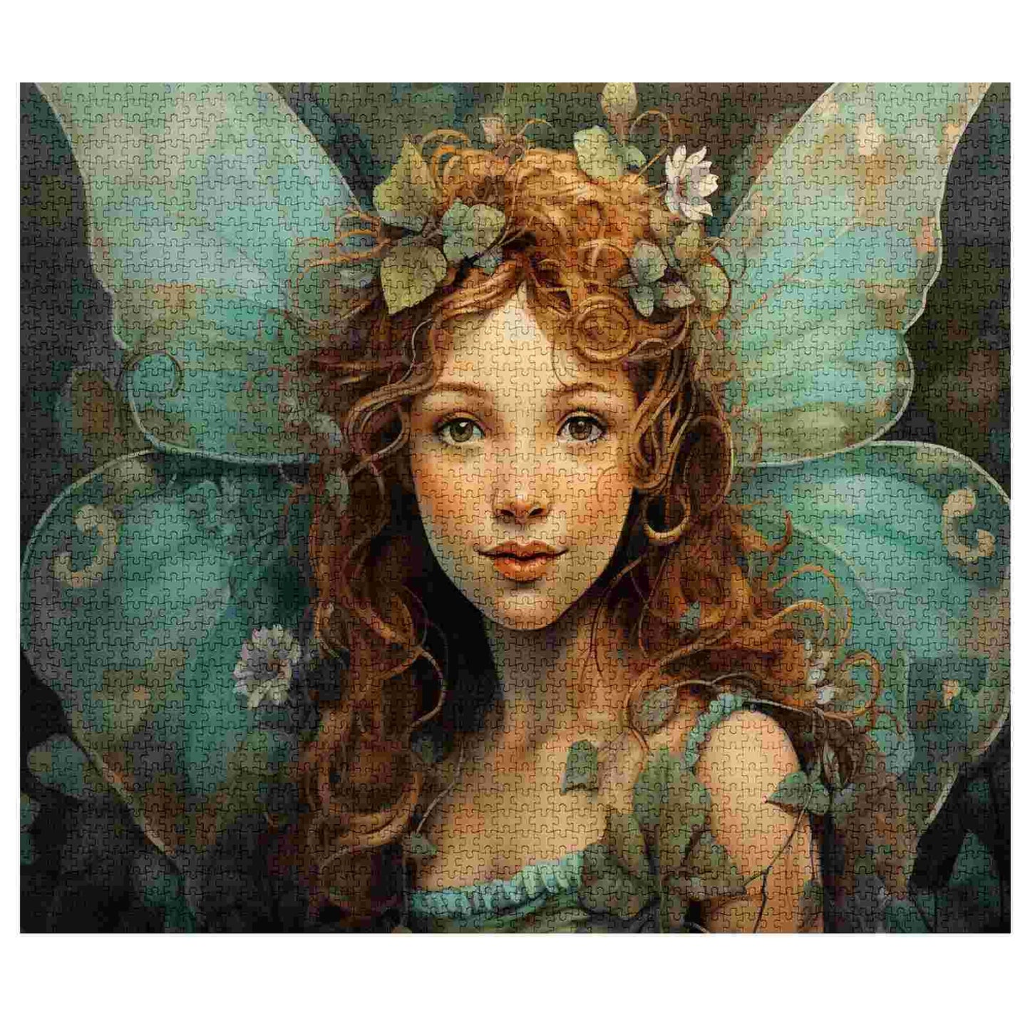 Whimsical Fairy with Soft Green Wings Jigsaw Puzzles