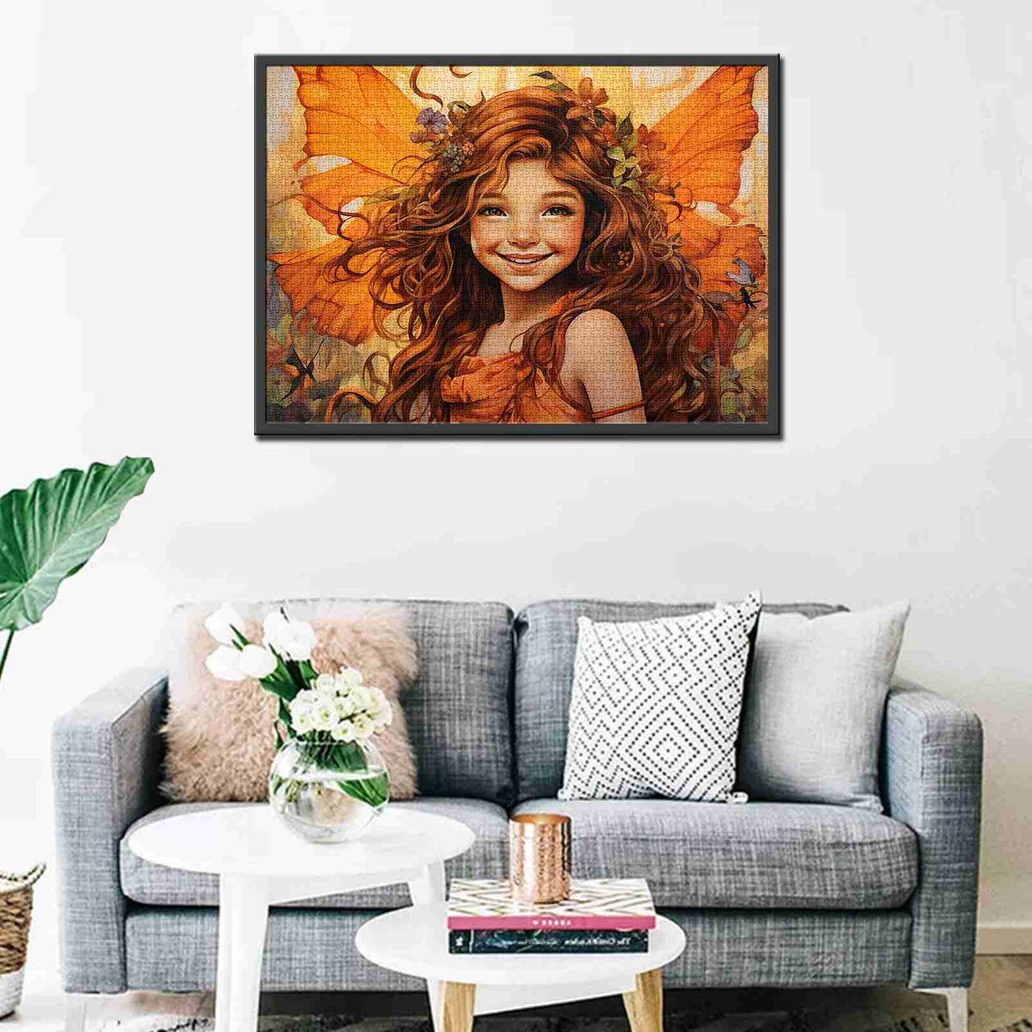 Joyful Fairy with Orange Wings and Floral Crown Jigsaw Puzzle