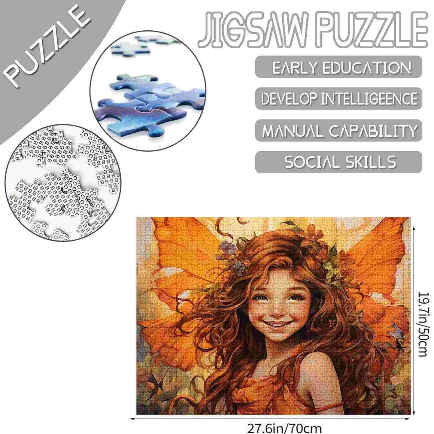 Joyful Fairy with Orange Wings and Floral Crown Jigsaw Puzzle