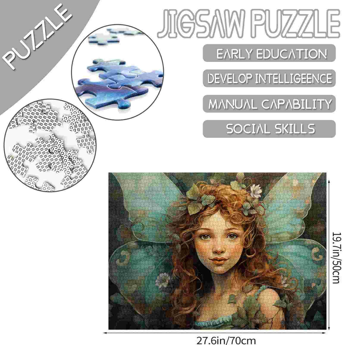 Whimsical Fairy with Soft Green Wings Jigsaw Puzzles