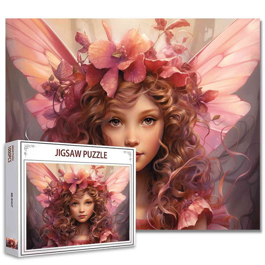 Delicate Fairy with Pink Petal Crown Jigsaw Puzzle