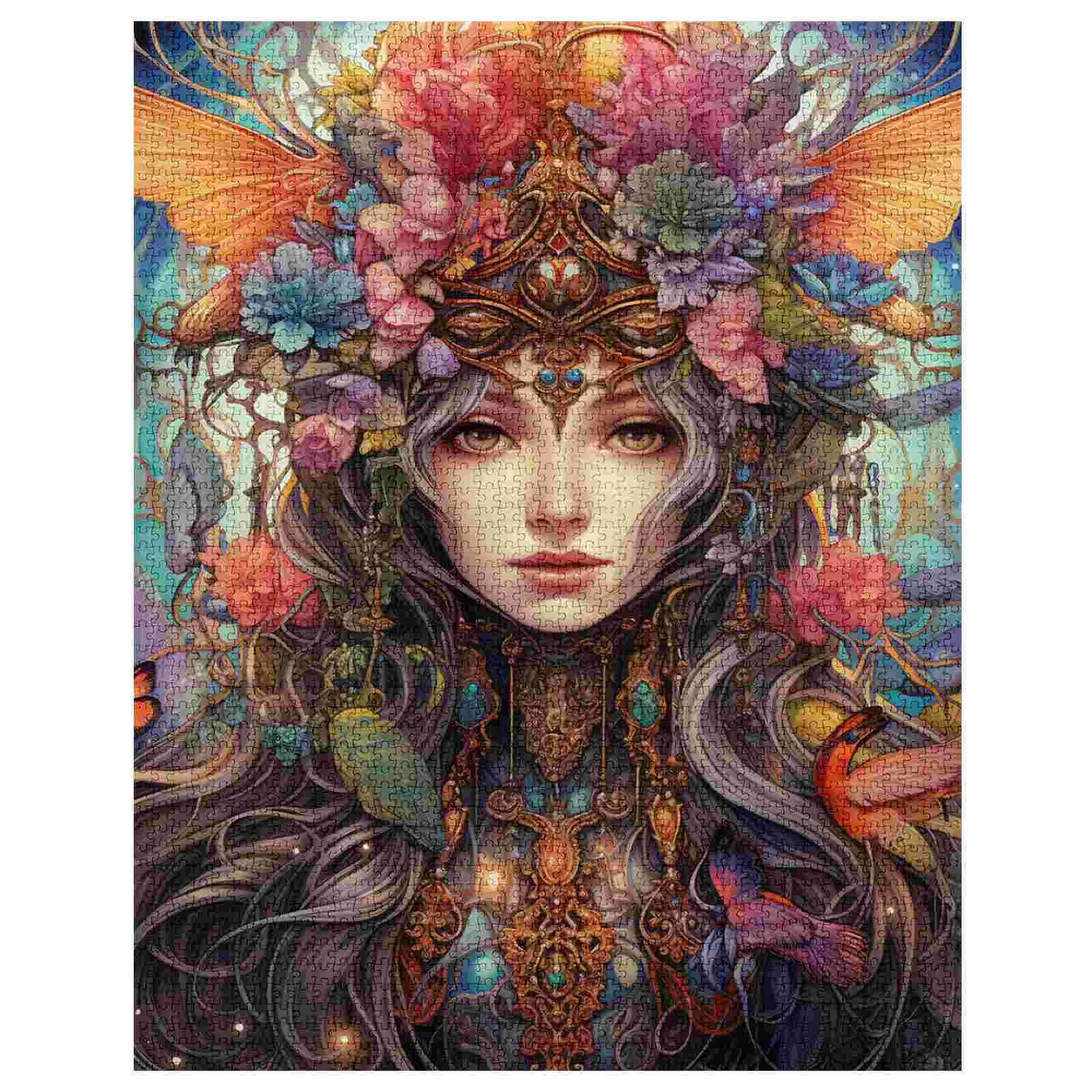 Majestic Fairy Queen with Floral Headdress Jigsaw Puzzles