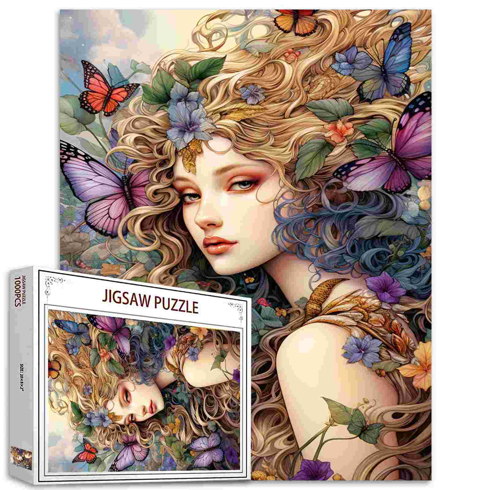 Embraced Fairy with Flowing Hair Jigsaw Puzzle