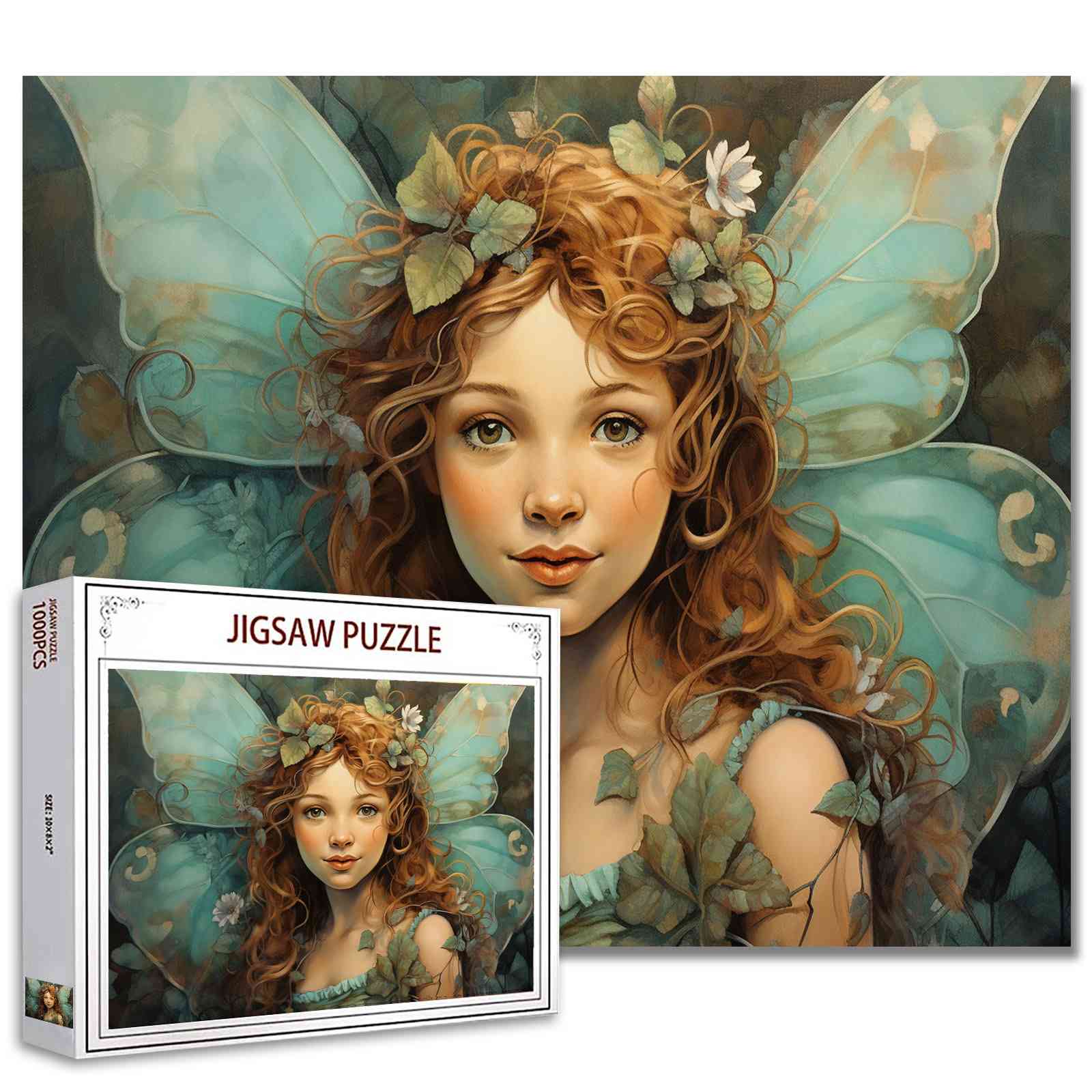 Whimsical Fairy with Soft Green Wings Jigsaw Puzzles