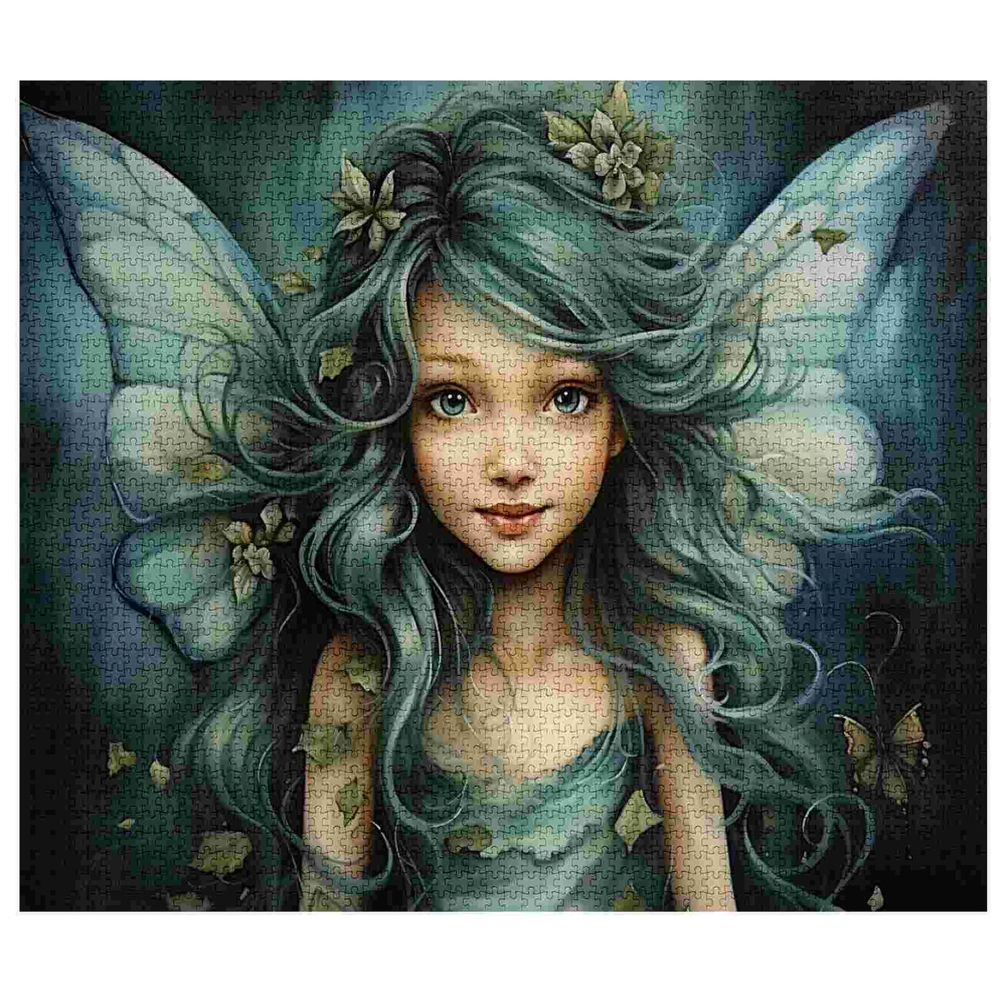 Ethereal Fairy with Flowing Teal Hair Jigsaw Puzzles