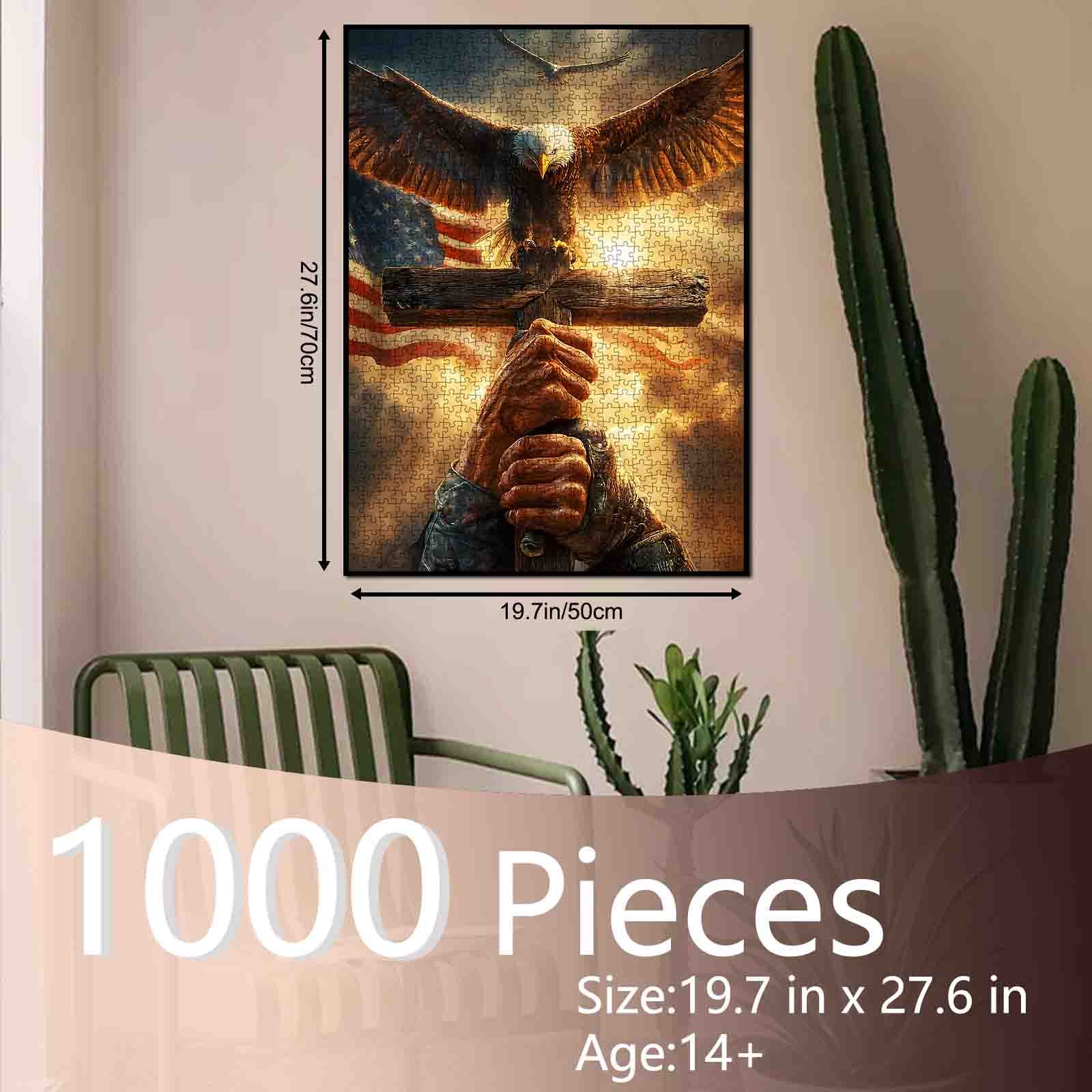 Faith Eagle Cross American Flag Dramatic Sky Jigsaw Puzzle