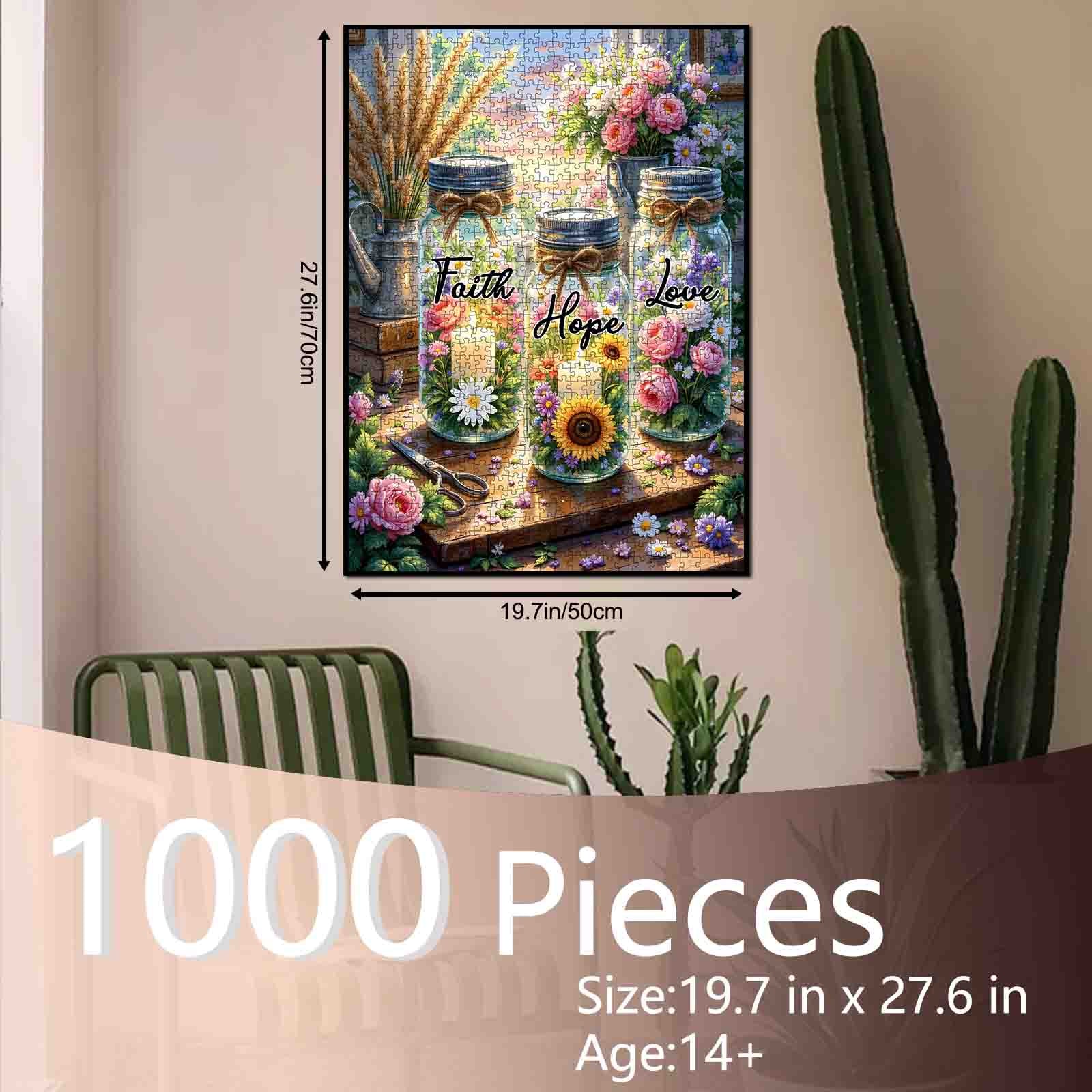 Faith Hope Love Floral Mason Jar Jigsaw Puzzle