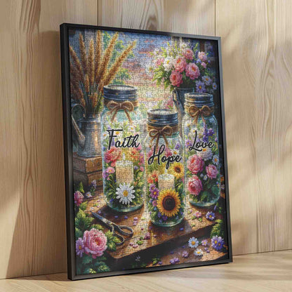 Faith Hope Love Floral Mason Jar Jigsaw Puzzle