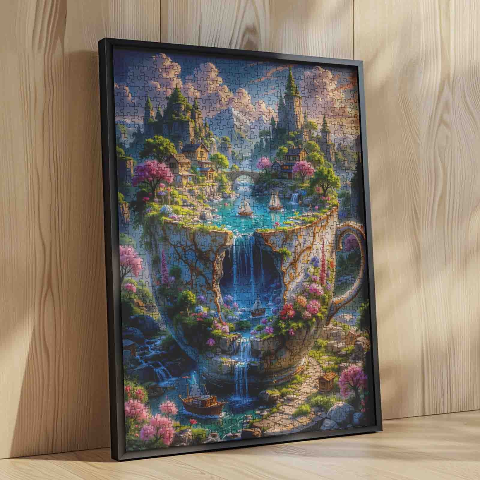 Fantasy Cliffside Village in Teacup Falls Jigsaw Puzzle