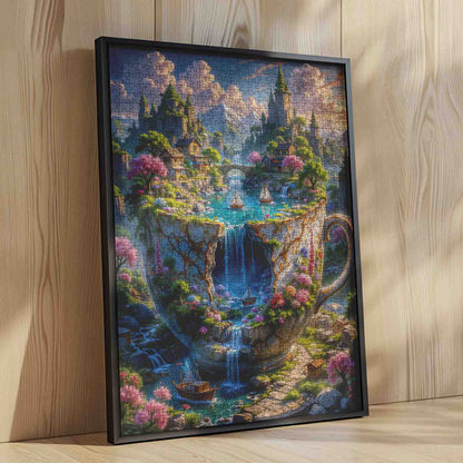 Fantasy Cliffside Village in Teacup Falls Jigsaw Puzzle
