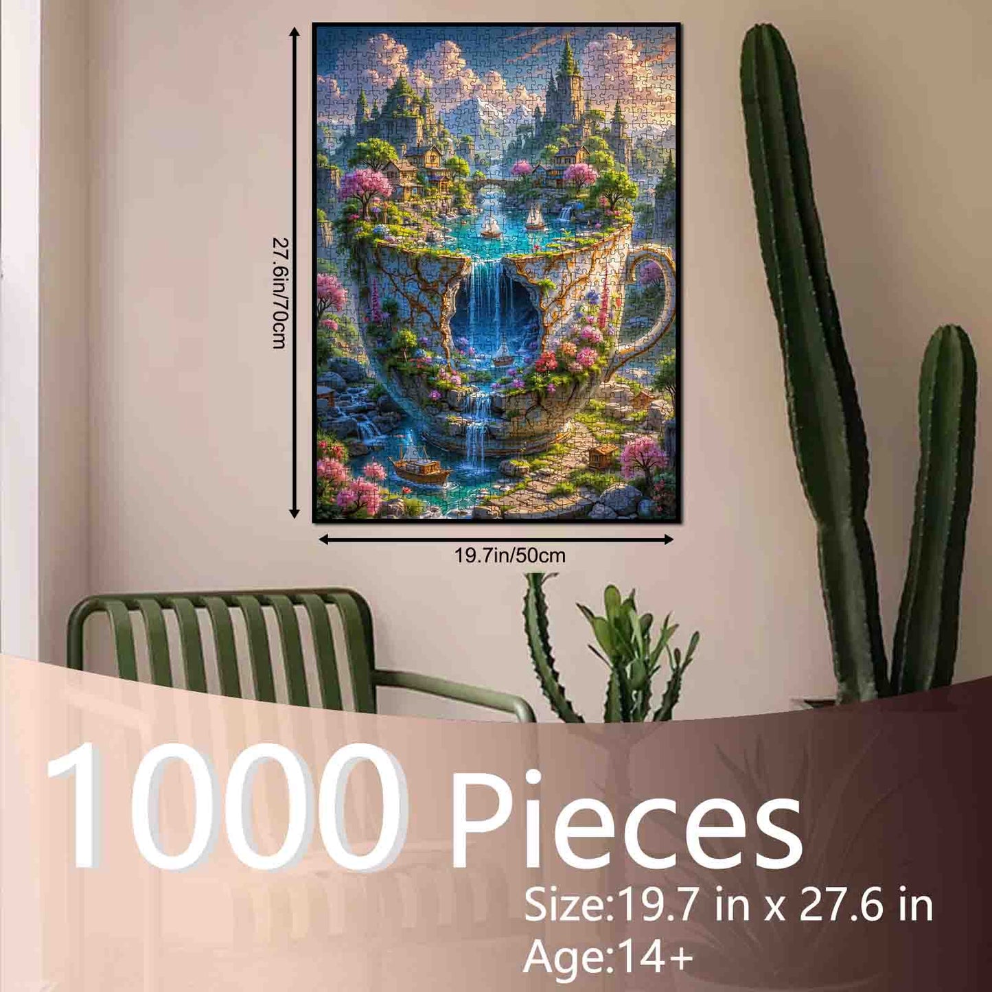 Fantasy Cliffside Village in Teacup Falls Jigsaw Puzzle