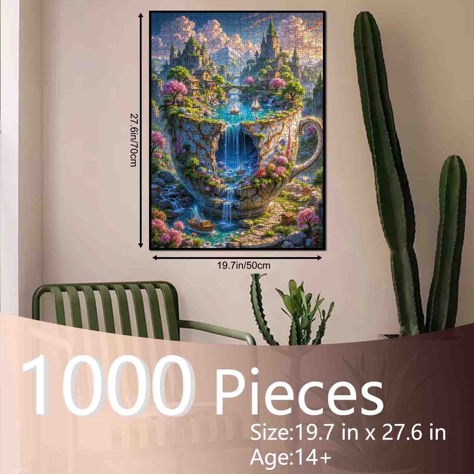 Fantasy Cliffside Village in Teacup Falls Jigsaw Puzzle