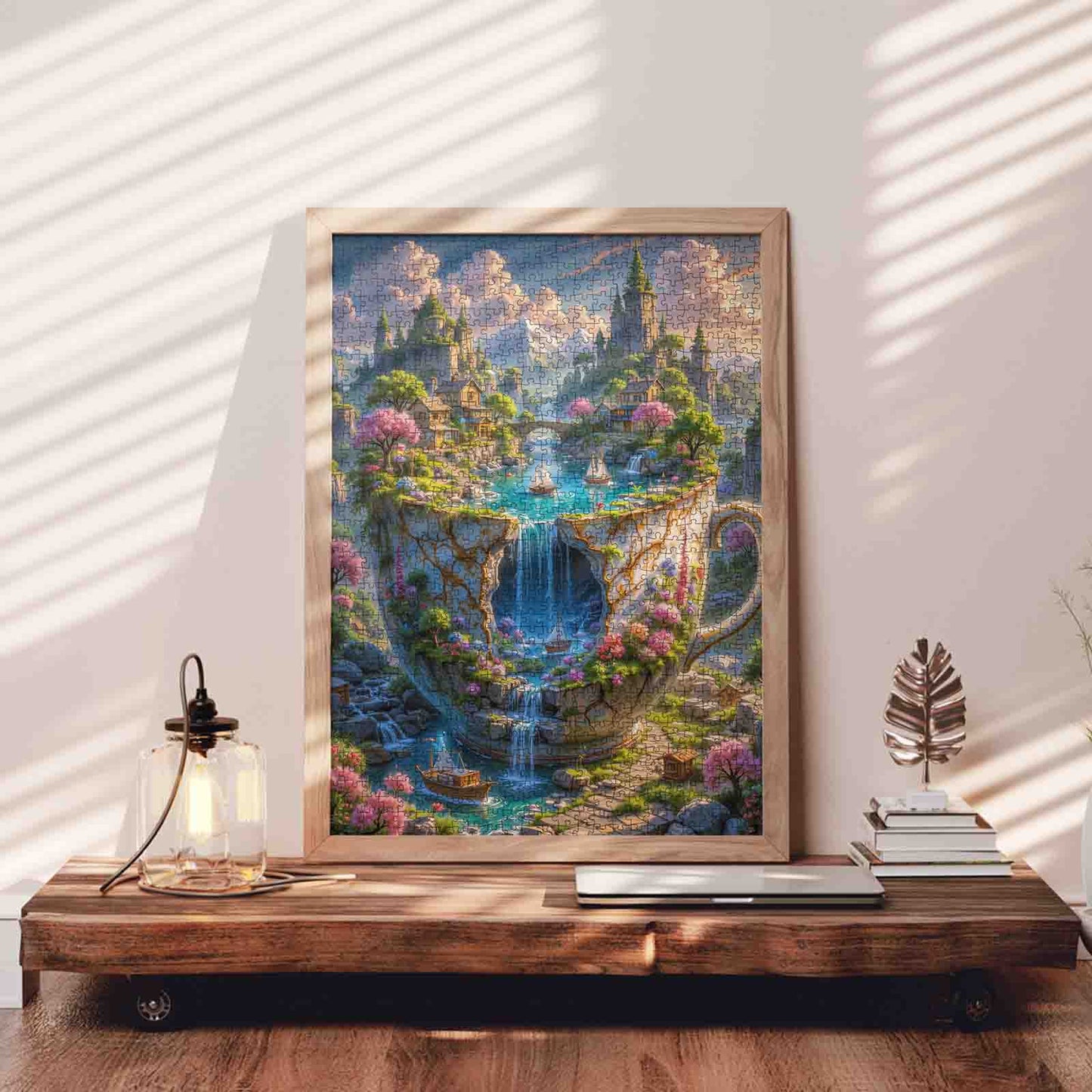 Fantasy Cliffside Village in Teacup Falls Jigsaw Puzzle