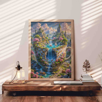 Fantasy Cliffside Village in Teacup Falls Jigsaw Puzzle