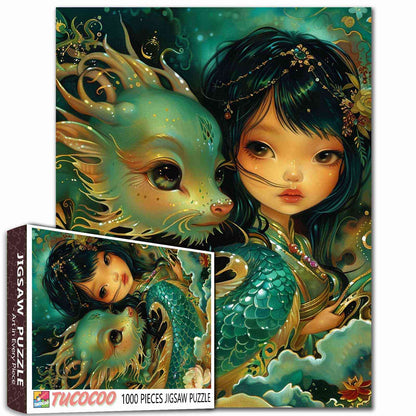 Fantasy Girl with Dragon Jigsaw Puzzle