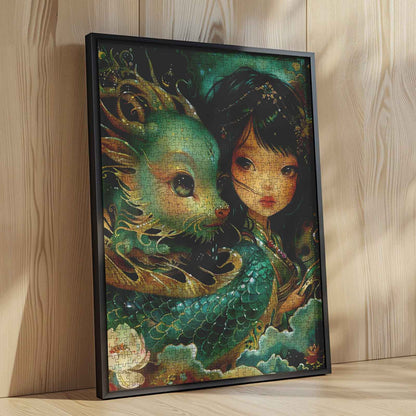 Fantasy Girl with Dragon Jigsaw Puzzle