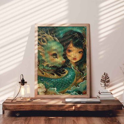 Fantasy Girl with Dragon Jigsaw Puzzle