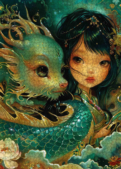 Fantasy Girl with Dragon Jigsaw Puzzle