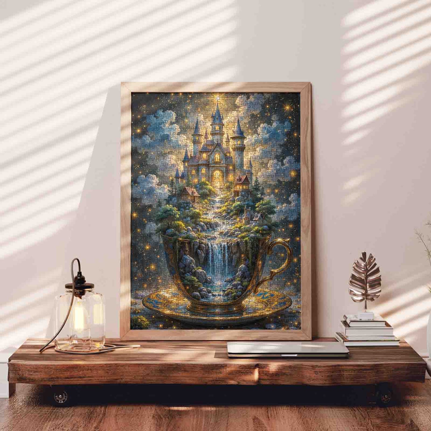 Fantasy Teacup Castle Waterfall Night Sky Jigsaw Puzzle