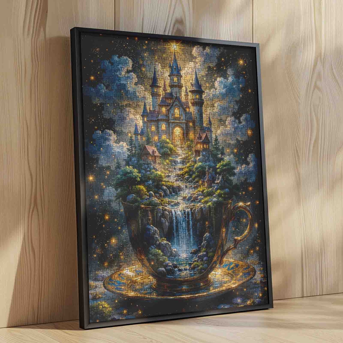Fantasy Teacup Castle Waterfall Night Sky Jigsaw Puzzle