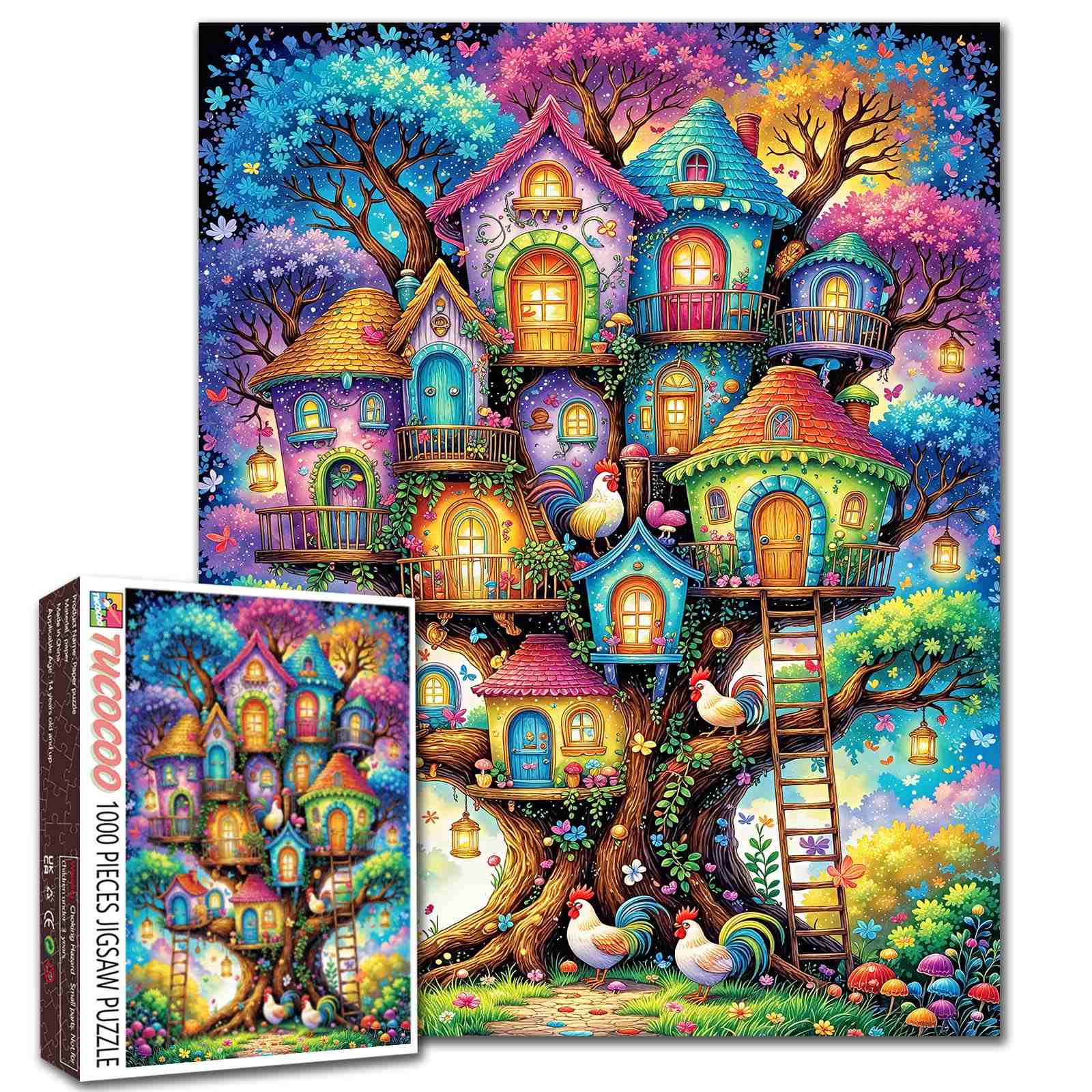 Fantasy Treehouse Village Colorful Dream Jigsaw Puzzle