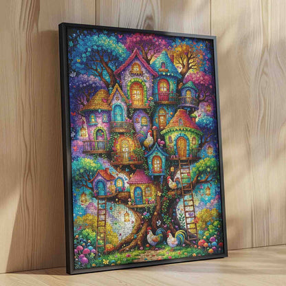 Fantasy Treehouse Village Colorful Dream Jigsaw Puzzle