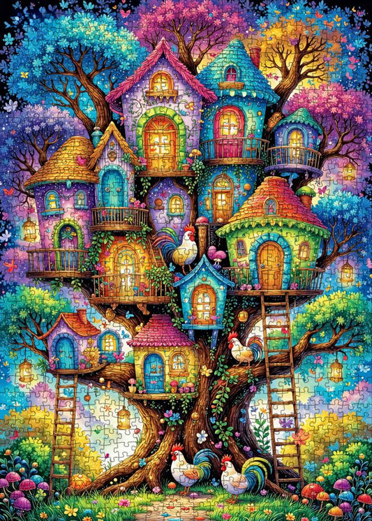 Fantasy Treehouse Village Colorful Dream Jigsaw Puzzle