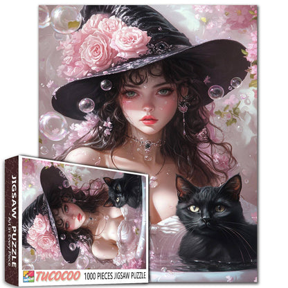 Fantasy Witch Girl in White Dress Jigsaw Puzzle