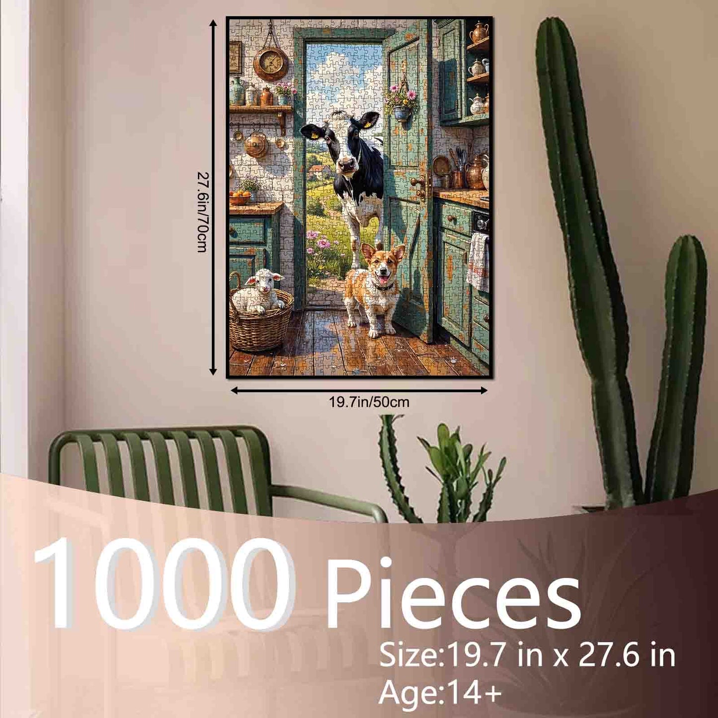 Farmhouse Kitchen Surprise Cow Corgi Jigsaw Puzzle