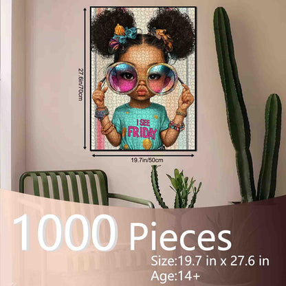 Fashion Girl with Oversized Glasses Jigsaw Puzzle