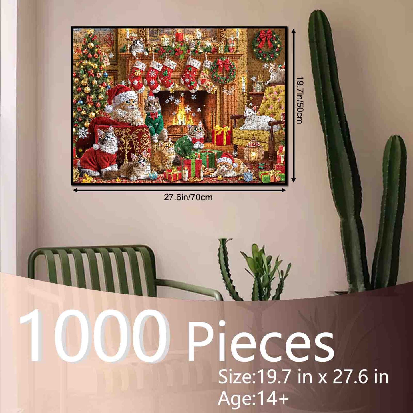 Festive Christmas Cats by the Fireplace Jigsaw Puzzle